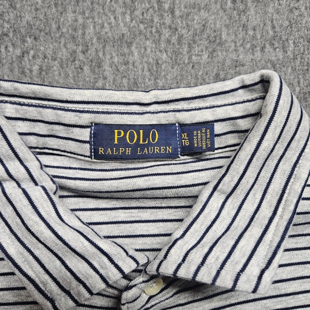 Polo Ralph Lauren Polo Shirt Mens XL Grey Navy Blue Striped Short Sleeve Pony - Picture 3 of 8